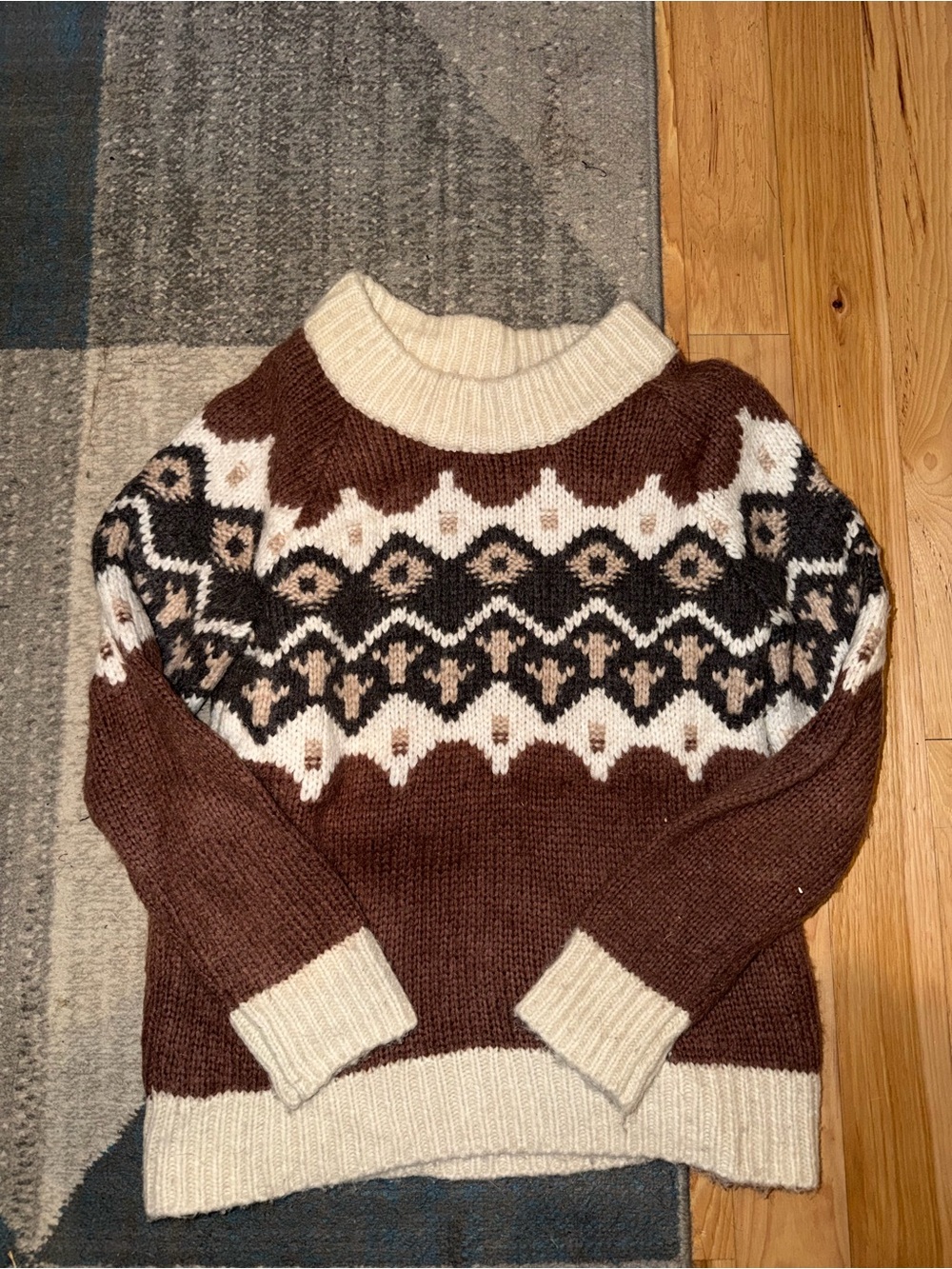 Aerie Cozy Nordic-Pattern Brown & Cream Sweater